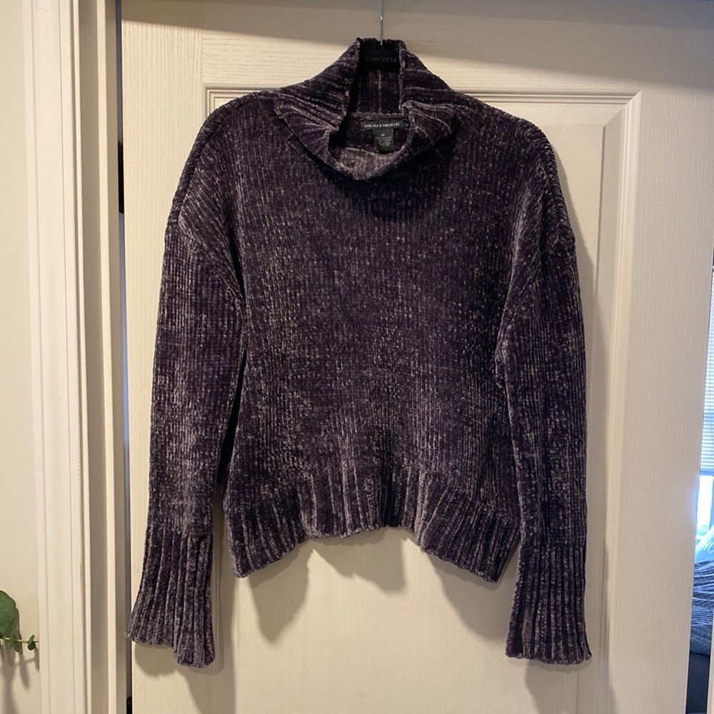 Chelsea & Theodore M Mauve Chenille Cowl Neck Sweater
